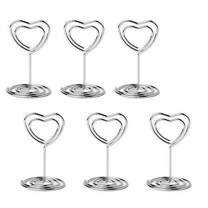Jofefe 20pcs Mini Place Card Holder, Table Number Holders, Table Card Holders, Table Number Stands, Wire Table Picture Photo Holder Menu Clips for Wedding Favors with Heart Shaped (Silver) - color: Silver
