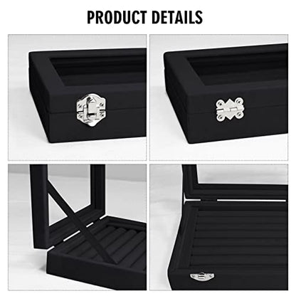 Vicoter Rings Organizer Tray 7 Slots Velvet Jewelry Earring Storage Box with Transparent lid Jewelry Display Case for Girls Wife Mom Women (Black) - color: Black