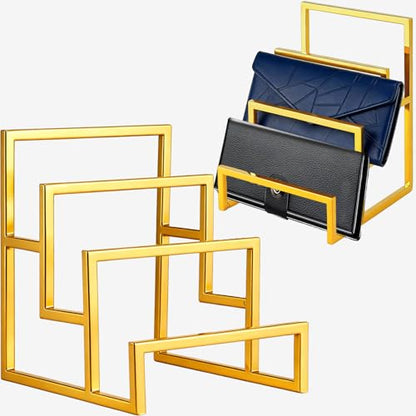 2 Pack Gold 3-Layer Purse Display Stand, Metal Wallet Display Rack for Clutch Handbag Organizer, Tiered Purse Holder Riser Stand for Countertop Home Retail Boutique Store Supplies - size: 3 - Layer