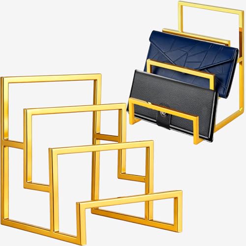 2 Pack Gold 3-Layer Purse Display Stand, Metal Wallet Display Rack for Clutch Handbag Organizer, Tiered Purse Holder Riser Stand for Countertop Home Retail Boutique Store Supplies - size: 3 - Layer