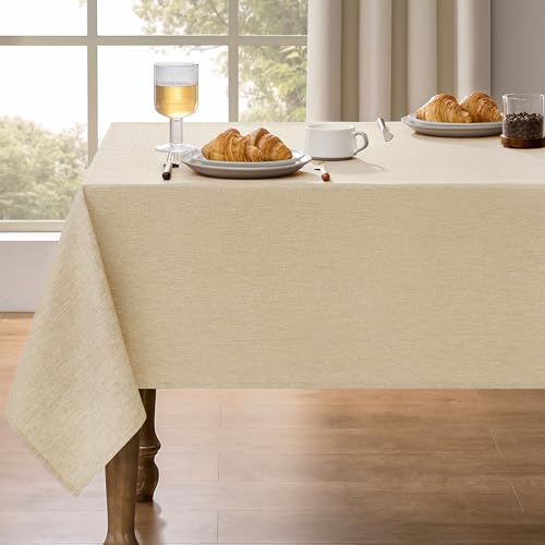 Decorelia Faux Linen Farmhouse Table Cloth 60"x84" for 4-6 ft Rectangle Table, Beige Waterproof Outdoor Washable Cloth Tablecloth for Rectangular Dining Room Kitchen Outdoor Party Restaurant Decor - color: Beige, size: 84" x 60" (Rectangular)