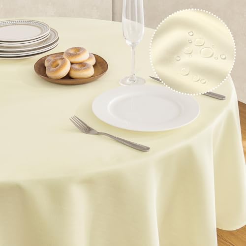 Veblandy Tablecloth Linen Textured Waterproof & Stain Resistant Table Cloth Wrinkle Free Decorative Fabric Farmhouse Table Cover for Dining/Party/Buffet/Wedding, 60 x 60 Inch, Ivory - color: Ivory, size: 60" (Round)