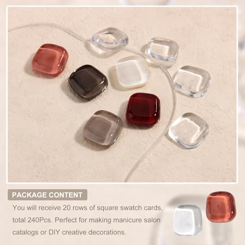 SUTOKAKA 240Pcs Solid Rounded Square Nail Polish Swatches Mini Display Cards Crystal Clear Glass Nail Color Swatch Dots Chart Tips for Nail Salon Training Practicing Beginners Professionals