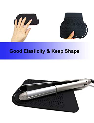 Heat Resistant Silicone Glove and Mat Set for Curling Iron, Hair Straightener, Flat Irons - 9" x 6.5" Food Grade Silicone Mat, Black - color: Black G