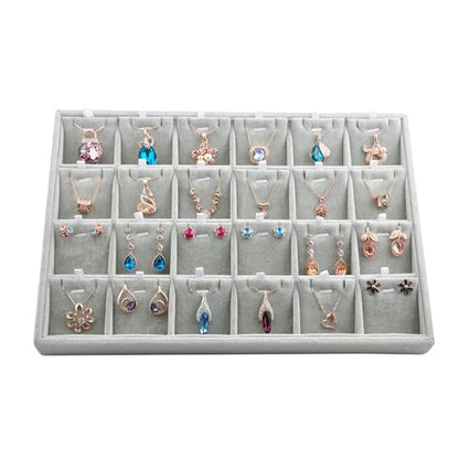 Oirlv Velvet Jewelry Tray 24 Grid liner Pendant Earrings Organizer Storage Trays Showcase Display Jewelry Holder - size: 24 Grid Pendant Tray