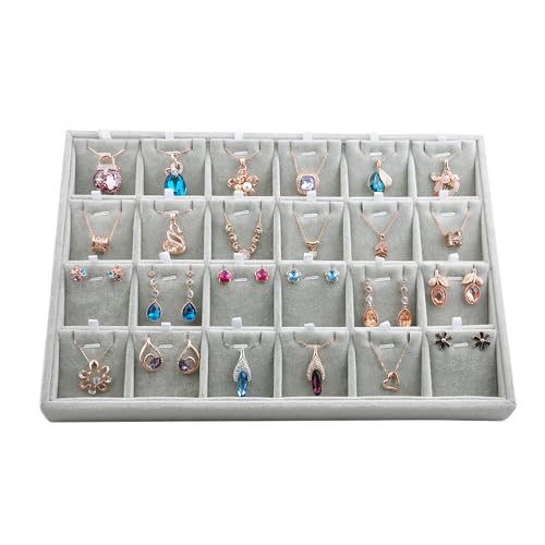 Oirlv Velvet Jewelry Tray 24 Grid liner Pendant Earrings Organizer Storage Trays Showcase Display Jewelry Holder - size: 24 Grid Pendant Tray