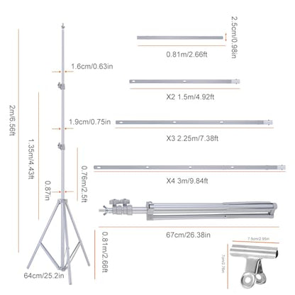 6.5 x 10ft Adjustable Backdrop Stand Kit,Heavy-Duty Photography Background Support System with Clamps & Carry Bag,Photo Video Studio Backdrop Stand for Parties,Weddings,Green Screen & Banner Display - color: Silver