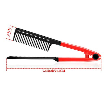2 Pieces Flat Straightening Comb Salon Hair Brush Comb Hairdressing Styling Straightener V-shaped Straight Straightener(Red, Black) - color: Red, Black
