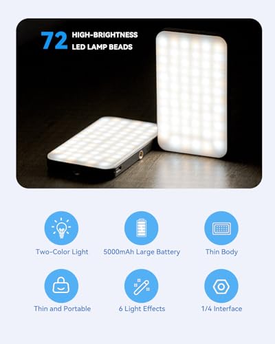 5000 mAh Portable Selfie Light for iPhone: Rechargeable Phone Fill Lights, Ring Light for Camera Picture, Makeup Photo, Video Conferences, Laptop Use, Zoom Meetings, TikTok, Vlog Photography - color: White