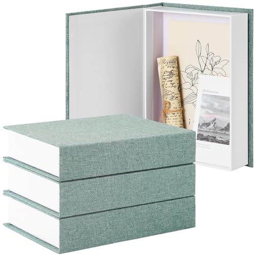 Tioncy 3 Pcs Fake Book Box Neutral Linen Book Box Decorative Faux Prop Storage for Farmhouse Home Decor shelf Table Card Photo DIY Keepsake Gift(8.6 x 6.1 x 1.8 Inch,Green) - color: Green, size: 8.6 x 6.1 x 1.8 Inch