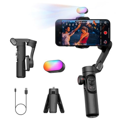 AOCHUAN 3-Axis Gimbal Stabilizer for iPhone Gimbal with RGB Magnetic Fill Light Upgraded Face Tracking Focus Wheel Foldable Smartphone for iPhone/Android Phone Stabilizer Vlog Recording Smart XE Kit - style: Smart XE Kit