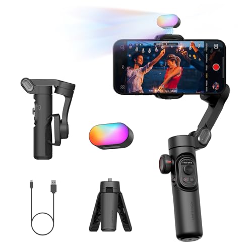 AOCHUAN 3-Axis Gimbal Stabilizer for iPhone Gimbal with RGB Magnetic Fill Light Upgraded Face Tracking Focus Wheel Foldable Smartphone for iPhone/Android Phone Stabilizer Vlog Recording Smart XE Kit - style: Smart XE Kit