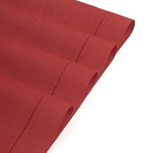 D'Moksha Homes Linen Placemats Set of 4 - Classic Hemstitch Bright Red Placemats 14 x 19 Inch - 100% Pure Linen Table Mats for Spring - Handcrafted and Machine Washable - color: 12 - Bright Red