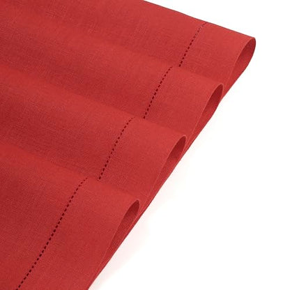 D'Moksha Homes Linen Placemats Set of 4 - Classic Hemstitch Bright Red Placemats 14 x 19 Inch - 100% Pure Linen Table Mats for Spring - Handcrafted and Machine Washable - color: 12 - Bright Red