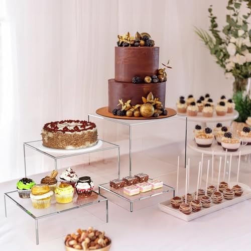 Set of 4 Crystal Clear Acrylic Boxes Cube Display Buffet Nesting Risers with Hollow Bottoms - color: Clear, size: 5",6",7",8"