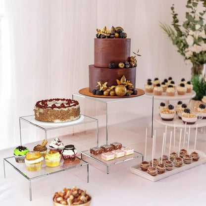 Set of 4 Crystal Clear Acrylic Boxes Cube Display Buffet Nesting Risers with Hollow Bottoms - color: Clear, size: 5",6",7",8"