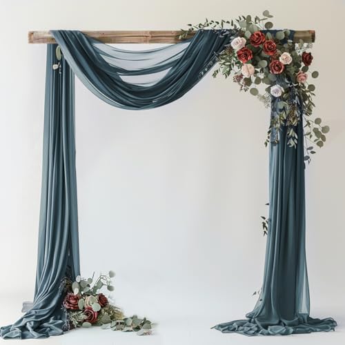 Wokceer Wedding Arch Draping Fabric Grey Blue 28.7" x 20FT Sheer Drapes Backdrop for Ceremony, Birthday Party, Bridal Shower Decoration - color: Grey Blue, size: 1 Panel