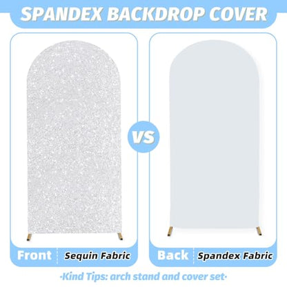 MODFUNS Metal Arch Backdrop Stand and Cover Set 6&7.2ft Silver Sequins Arch Cover Set of 2 Metal Arch Frame with Covers Balloon Arch Stands for Wedding Ceremony Banqet Party Reception - color: Silver, size: 6&7.2FT-Set