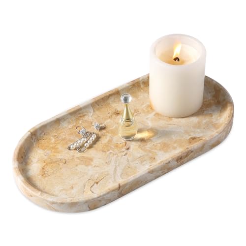 Koville Egypt Natural Marble Tray, 12"x6" Vanity Decorative Tray for Countertop Organizer, Catchall Tray for Perfume, Candles, Jewelry Dish - color: Gold Marble-pearlly Yellow, size: 12" x 6" x 0.8"