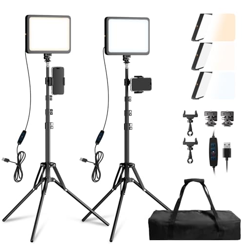 LED Video Light Kit, 2800-7000K Dimmable Studio Lighting with Tripod Stand & Phone Holder, 73” Adjustable Height for Video Recording, Live Streaming, YouTube, Photography，2-Pack
