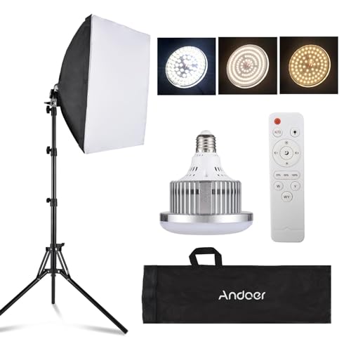 Andoer Softbox Photography Lighting Kit 16'' x 16'',85W Studio Lights for Photography and Live with 3000K-7500K Bi-Color LED Light, 40x40cm Soft Box,1.7m Light Stand,Remote Control,and Carry Bag