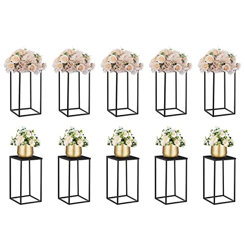 NUPTIO Black Metal Vase for Wedding Centerpieces - 10 Pcs 15.7 inch Tall Rectangular Vases for Tables - color: Black, size: 15.7 inch - 10 PCS
