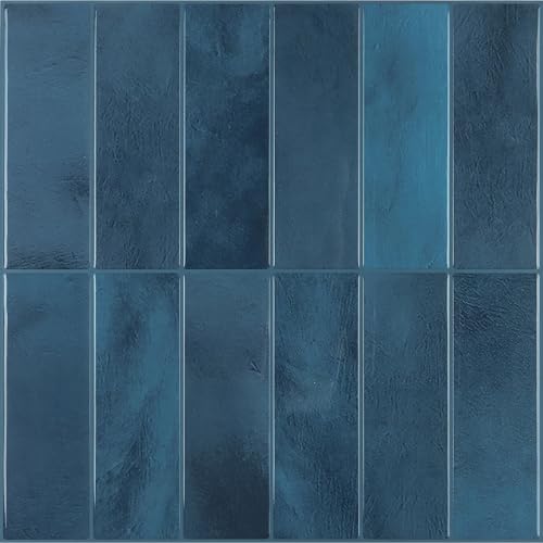 CHIHUT 6 Sheets Blue Rectangular Kitchen Backsplash Tiles Peel and Stick 12"X12" Marble Self Adhesive Stick on Backsplash for Bathroom Laundry Room 3D Removable Thick Vinyl Subway Tiles - color: Blue, size: 6 Tiles