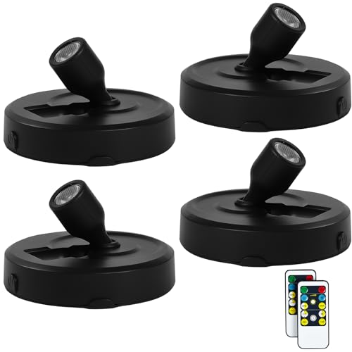 4-Pack Wireless LED Spotlight Battery Operated Picture Lights, Puck Lights with 2 Remote, Dimmable Stick Spotlights with Timmer for Wall Display Painting Dartboard Artwork Accent Closet - color: Black, size: 4pack