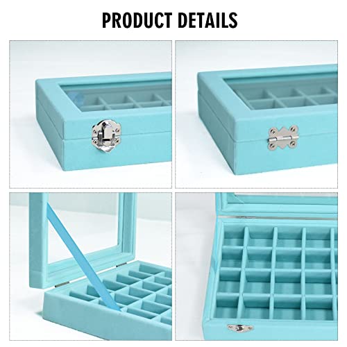 Vicoter Velvet Jewelry Box 24 Grid Jewelry Ring Display Organiser Box Tray Holder Earrings Storage Case for Girls Wife Mom Women (Light Blue) - color: Light Blue