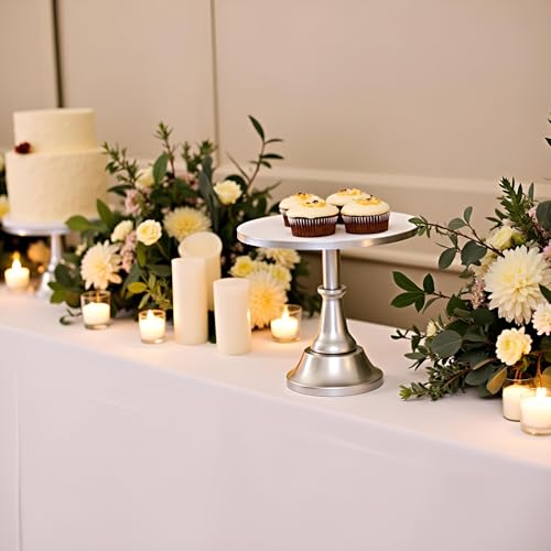 HBlife 3-PCS Silver Cake Stand Set (8"/10"/12" Plate) for 6-10 Inch Cakes, Perfect Dessert Table Display Set, Cupcake&Cake Stands for Party, Wedding, Birthday, Baby Shower, Anniversary (Metal) - color: Silver