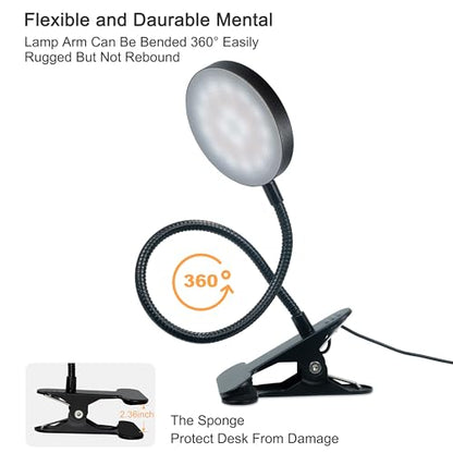 LiFMIRA Desk Lamp, 8W 66 LED Reading Light for Bed, Eye Caring Metal Clip Lamp, 5 Color 10 Brightness Levels, Memory Function, Flexible Desk Lamp, USB Powered, Includes 5V/2A UL Adapter - color: Black