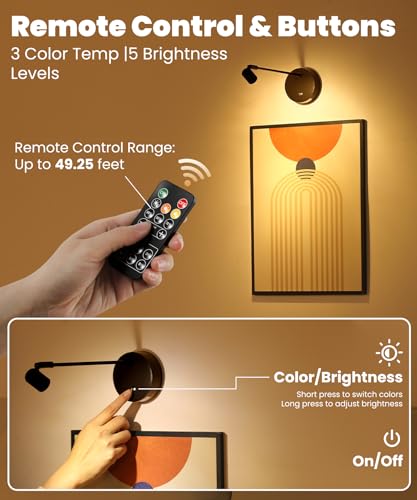 Wireless Battery Operated Picture Light for Wall,3 Color LED Art Lighting for Paintings,Magnetic Rechargeable Dimmable Poster Lights,Remote Control Gallery Light with Timer, Black (1 Pack) - color: 1 Pack