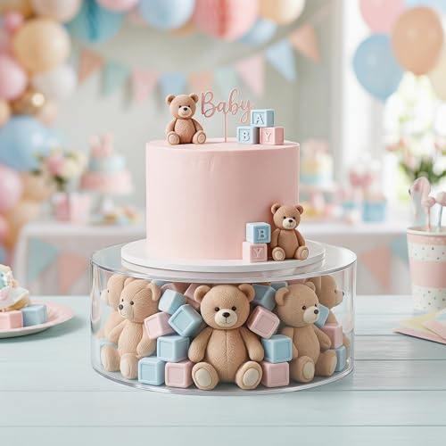 Jucoan Set of 2 Clear Acrylic Fillable Cake Stand, Cake Tier Display Stand Cupcake Stand, 12 Inch & 8 Inch Round Cylinder Display Riser for Wedding Birthday Baby Shower Easter Party Centerpieces