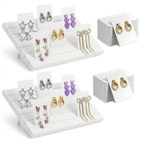 62 Pcs Wood Earring Display Stand Earring Card Display 2 Pcs 11.4" x 7.5" Holders with 60 Cards Jewelry Organizer Stands for Selling