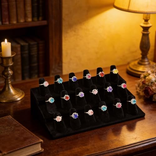 Stratalife Ring Holder 18 Slot Finger Ring Display Jewelry Holder Organizer Storage Jewelry Display Stand for Vendor Selling Velvet Black