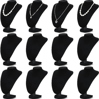 Huquary 12 Pcs Necklace Stand Display Jewelry Bust Display Stands Necklace Stand Jewelry Photography Props for Selling for Home Store Trade Shows(Black,Velvet) - color: Black