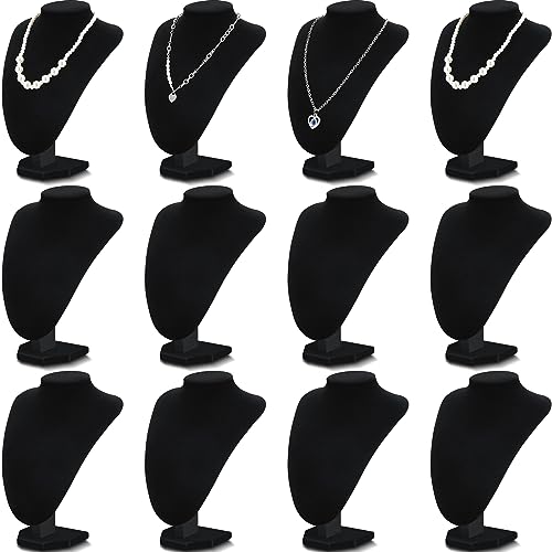 Huquary 12 Pcs Necklace Stand Display Jewelry Bust Display Stands Necklace Stand Jewelry Photography Props for Selling for Home Store Trade Shows(Black,Velvet) - color: Black