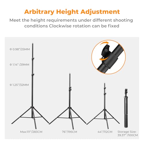 K&F CONCEPT Light Stand for Photography, 9.1ft/2.8M Portable Extendable Photo Video Tripod Stand, Heavy Duty Light Stand Lighting Tripod with 1/4" Screw for Strobe Light/Webcams/Cameras/Softbox - size: 2.8M