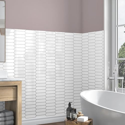 WESTICK 10-Sheet White Subway Tile Peel and Stick Wall Tile Long Hexagon Kitchen Backsplash Tiles Self Adhesive Waterproof Faux Marble Stick on Backsplash for Walls Bathroom Laundry Room 12" x 12" - color: 8.Hexagon white