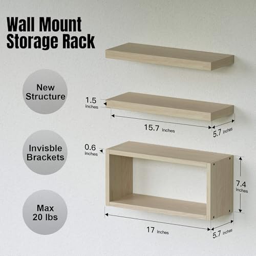 RICHER HOUSE Floating Shelves Set of 3, Modern Bathroom Shelves Wall Mounted with Invisible Brackets Over Toilet, Rustic Wall Shelves for Bathroom Bedroom, Living Room, Kitchen - Light Brown - color: Light Brown, size: 2+1
