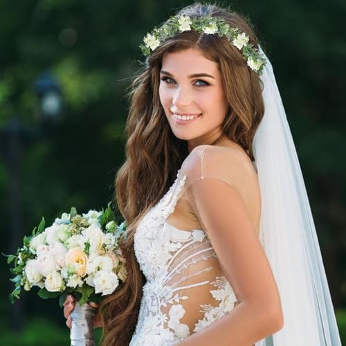 MEMOVAN Bridal Green Leaf Crown Flower Crown Renaissance Fair Adjustable Boho Floral Crowns Eucalyptus Headband Hair Wreath Bohemian Headpiece for Wedding Birthday Vacation Party Festival Photo Prop - color: Whtie