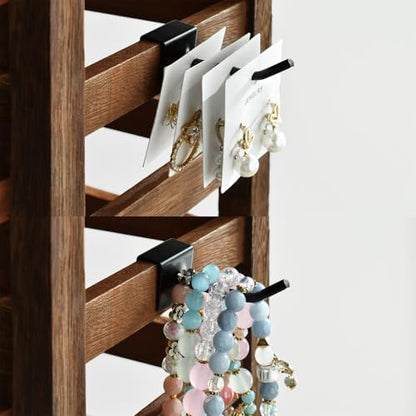 Ikee Design Free Assemble 2 Pcs Set Wooden Jewelry Display Rack with 20 Removable Metal Hooks/Each, Earring Card Display Holder Stand for Necklaces,Bracelet, Keychain Stand, Brown Color - color: 9) Brown, 2 Pieces