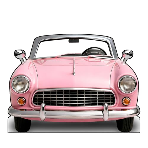 Pink Convertible Cardboard Cutout – 47x35 Photo Prop, Corrugated Board, Modern Car Design, Foldable Party Decoration for Girls Birthday, Instagram Photo Booth