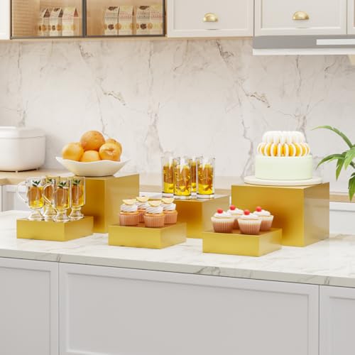 Metal Display Stands for Buffet Table - Black & White Cake Risers, Cupcake Stand for Wedding, Party, Catering Supplies, Elegant Food Risers for Displaywith 3Pcs Hollow Bottoms 6''x7''x8'', Sturdy & Modern (Gold, (6,7,8)''-1 set) - color: Gold