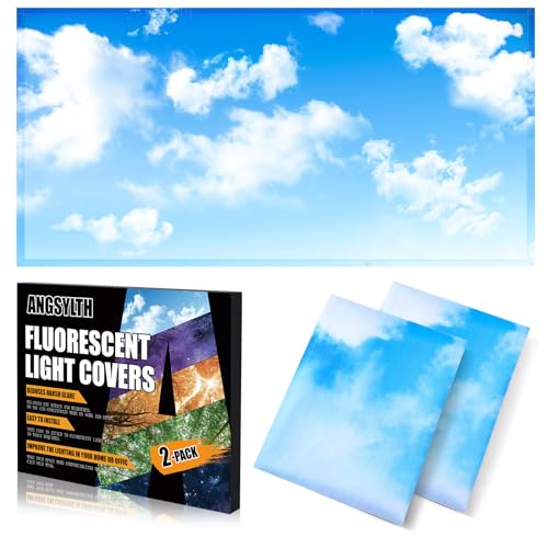 ANGSYLTH 2 Pcs Fluorescent Light Covers - 4 x 2 Feet Covers for Ceiling Lights, Magnetic Light Filters for Classroom, Office, Hospitals, Home (Blue Skies & White Clouds) - color: Blue Skies & White Clouds