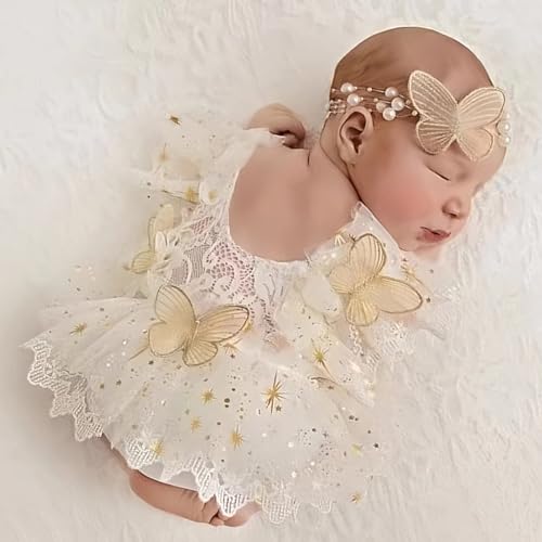 Newborn Photography Outfits Girls Baby Photography Props Lace Romper With Headband Baby Photo Shoot Outfits Girls Photo Props - color: White