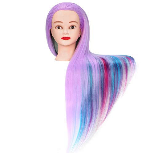 Mannequin Head, Beauty Star 29inch Doll Heads with Long Hair for Practice Braiding Styling, Cosmetology Hairdressing Training Heads with Clamp Holder and Braiding Kit - color: Light Purple