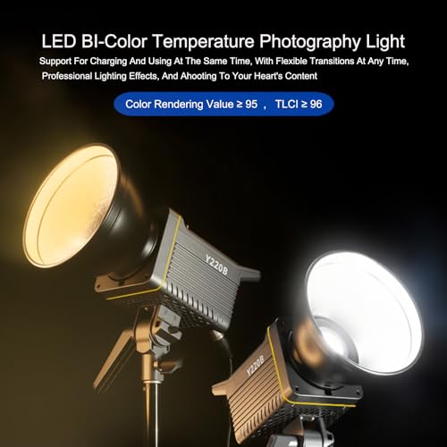 General Bowens Mount LED Video Light 220W Bi-Color 2700K-6500K Continuous Lighting 220W COB Video Light Support 3 Power Supply Methods for Photography and Photo Studio (JC-220W)