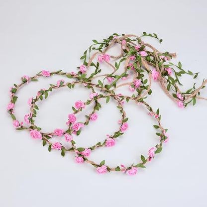 DDazzling Flower Crown Floral Wreath Headband Floral Garland Headbands Photo Props,Rose Flower Crown Kit, 3 Piece (Pink) - color: Pink