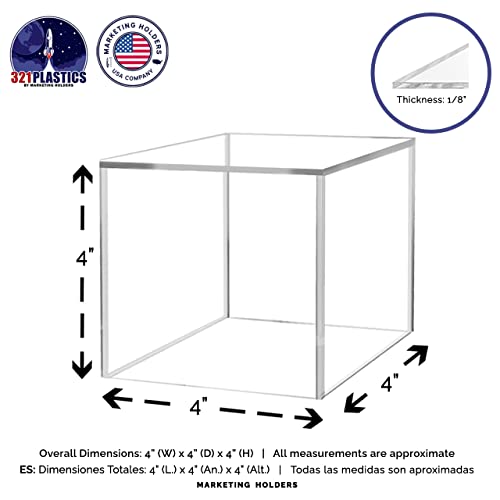 2 Pack Clear Acrylic Display Box 4" Square Storage Cube for Collectibles Weddings Treats Jewelry Boxes No Base 1 Side Open No Assembly by Marketing Holders - size: 4"w x 4"h